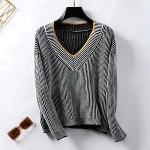Women's Soft and Cozy Relaxed-fit Sweater with Stripes
