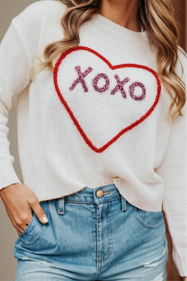 XOXO Round Neck Drop Shoulder Sweater