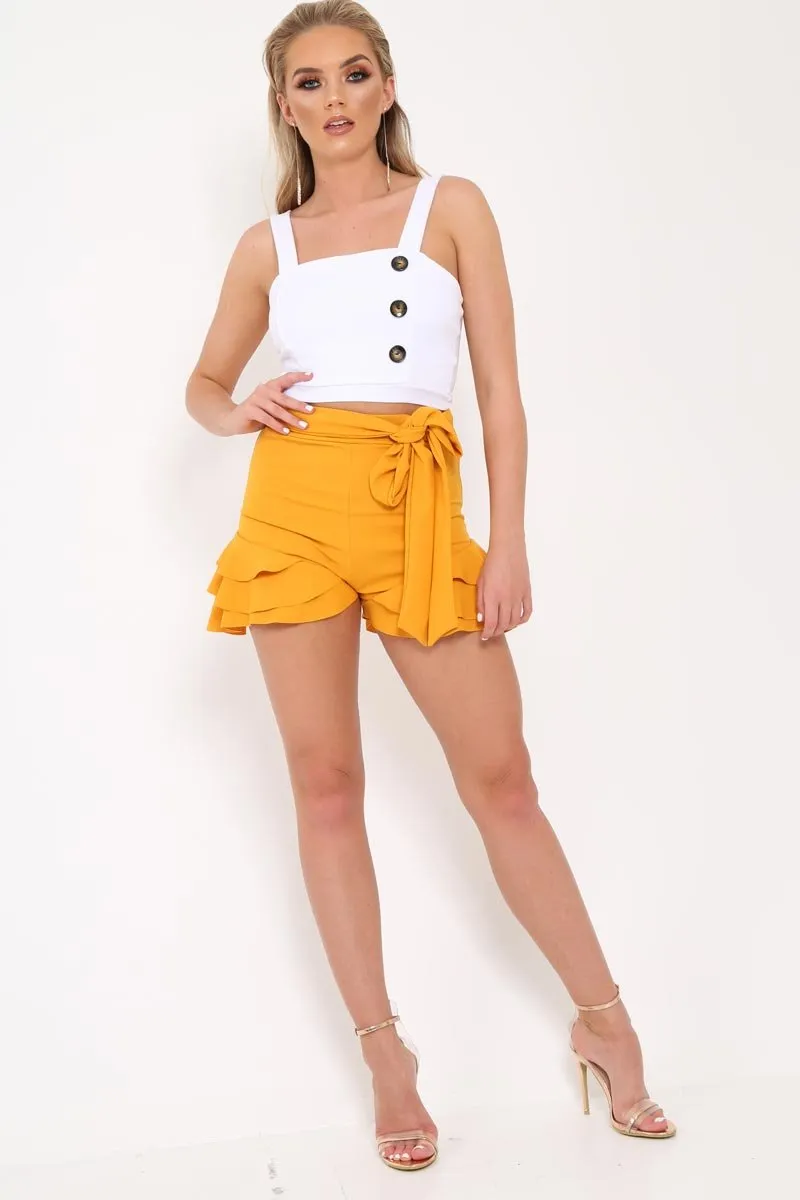 Yellow Ruffle Trim Belted Shorts - Afra