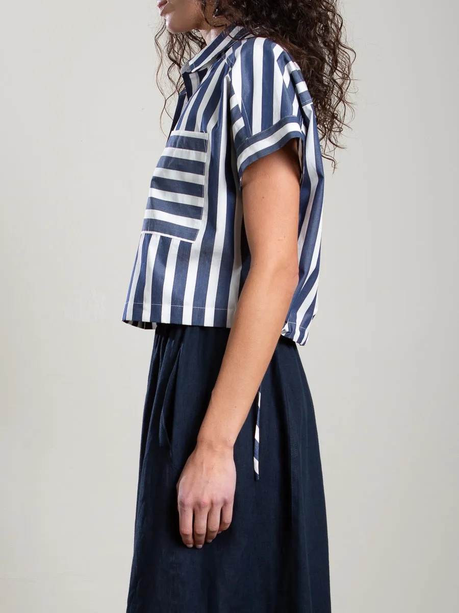 Zoey Shirt in Cotton Stripe - Navy