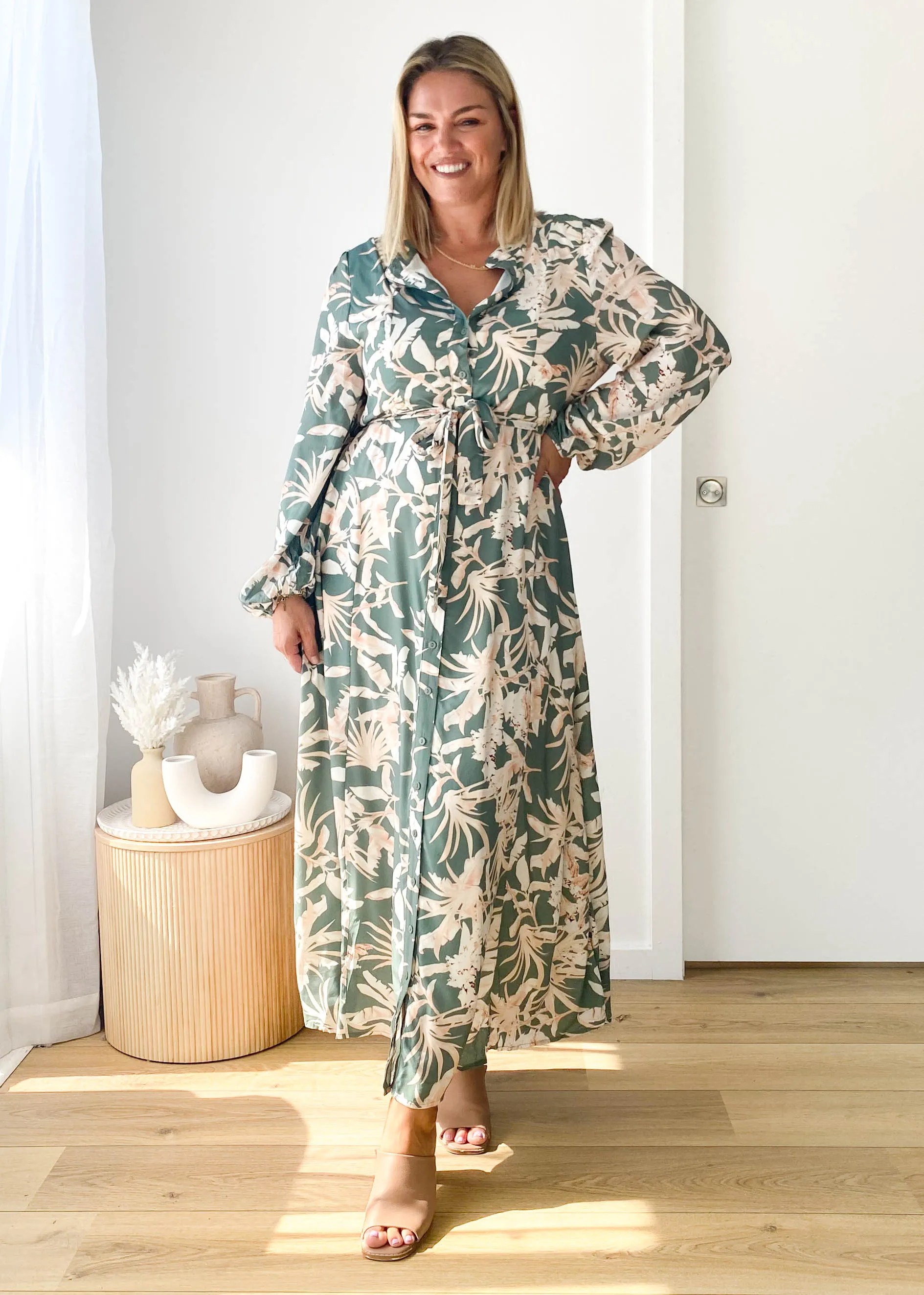 Zrekla Midi Dress - Khaki Floral
