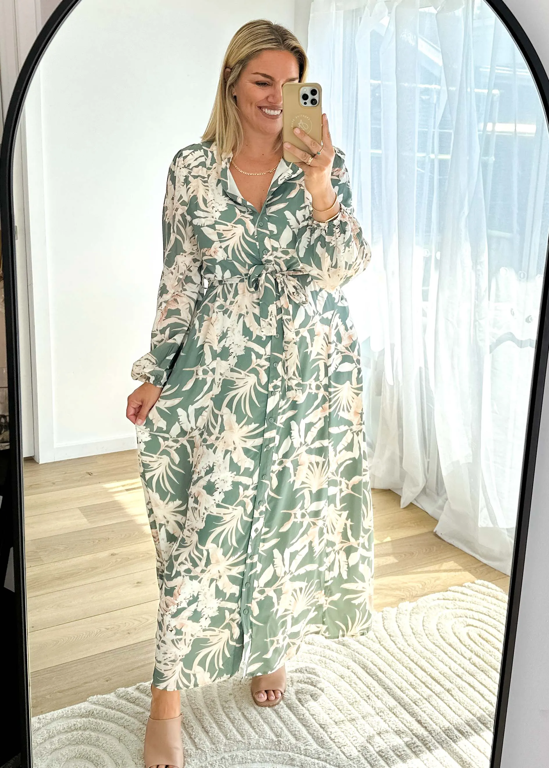 Zrekla Midi Dress - Khaki Floral