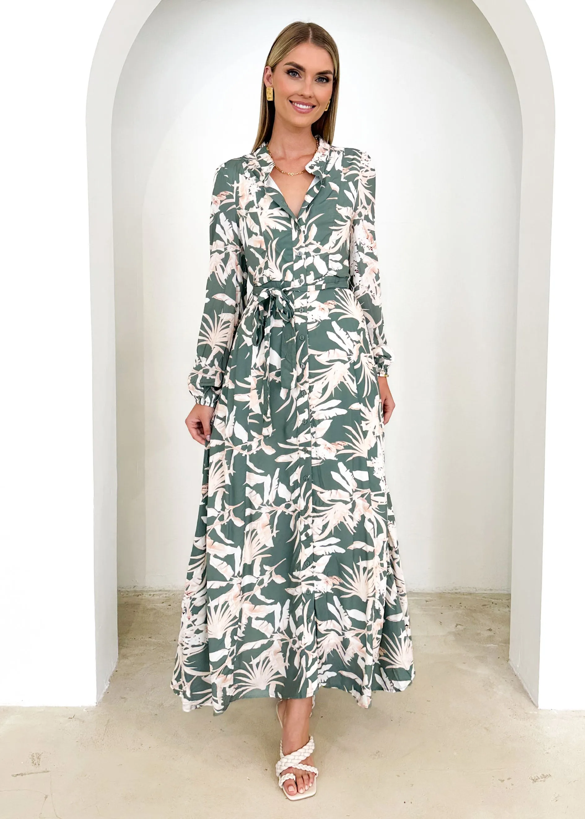 Zrekla Midi Dress - Khaki Floral