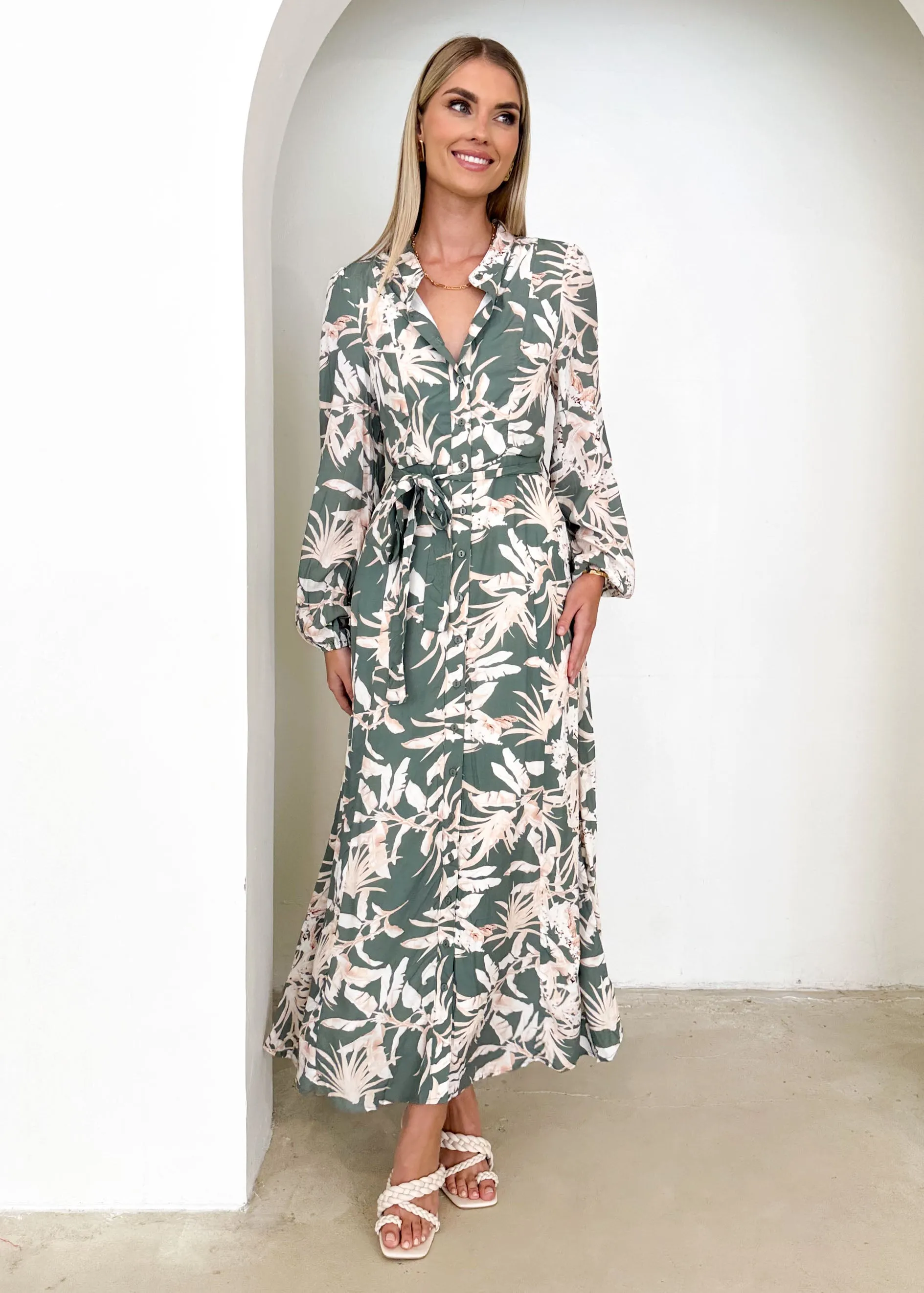 Zrekla Midi Dress - Khaki Floral