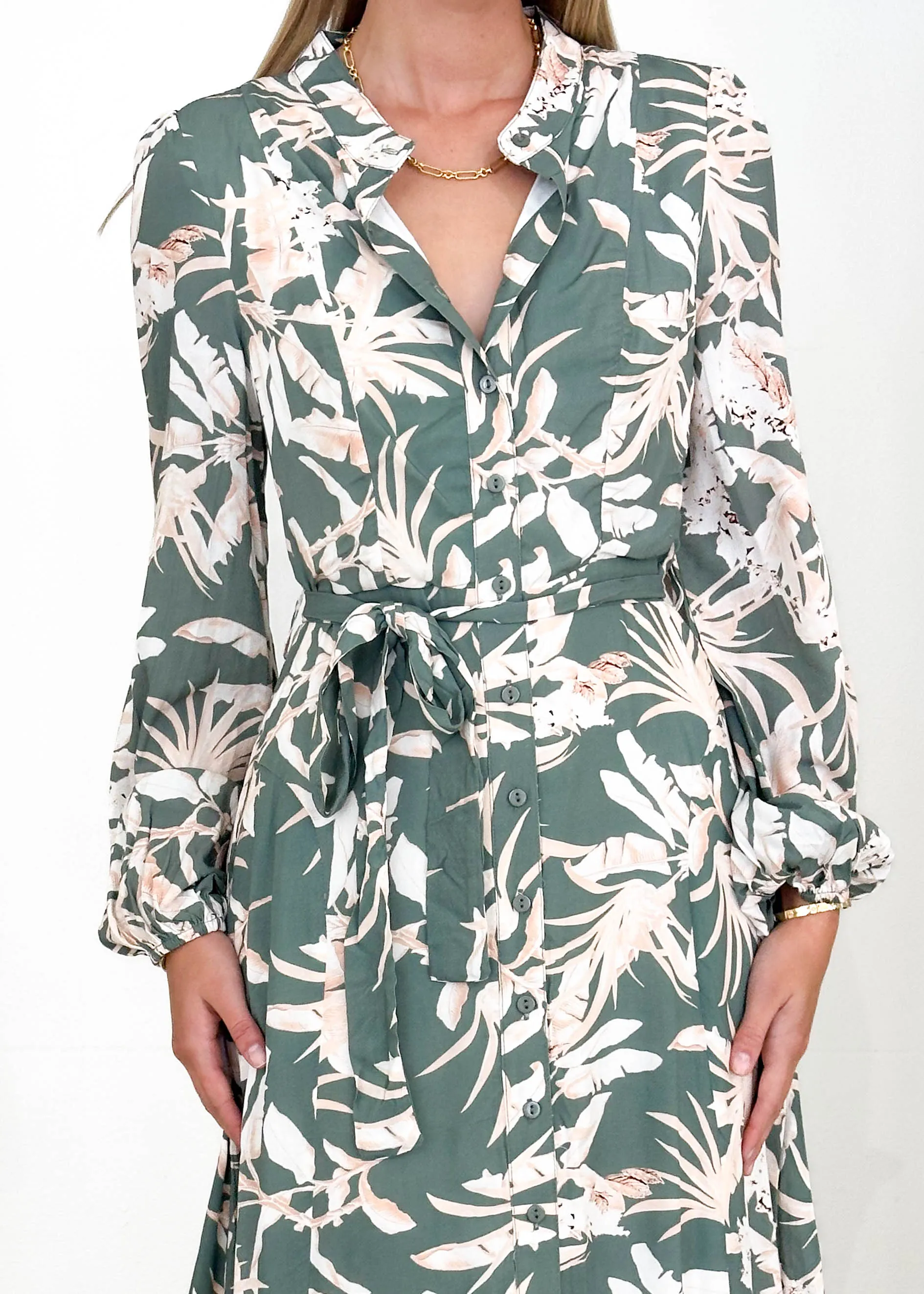 Zrekla Midi Dress - Khaki Floral